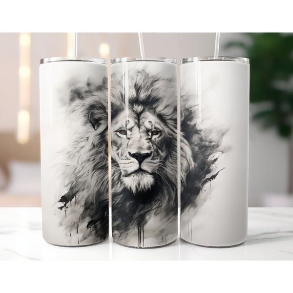 Lion Head, 20oz Tumbler Wrap, Charcoal Sketch. DIGITAL DOWNLOAD