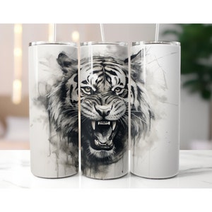 Angry Tiger, 20oz Tumbler Wrap, Charcoal Sketch DIGITAL DOWNLOAD