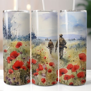 World War Soldiers and Poppies, 20oz Tumbler Wrap. DIGITAL DOWNLOAD.
