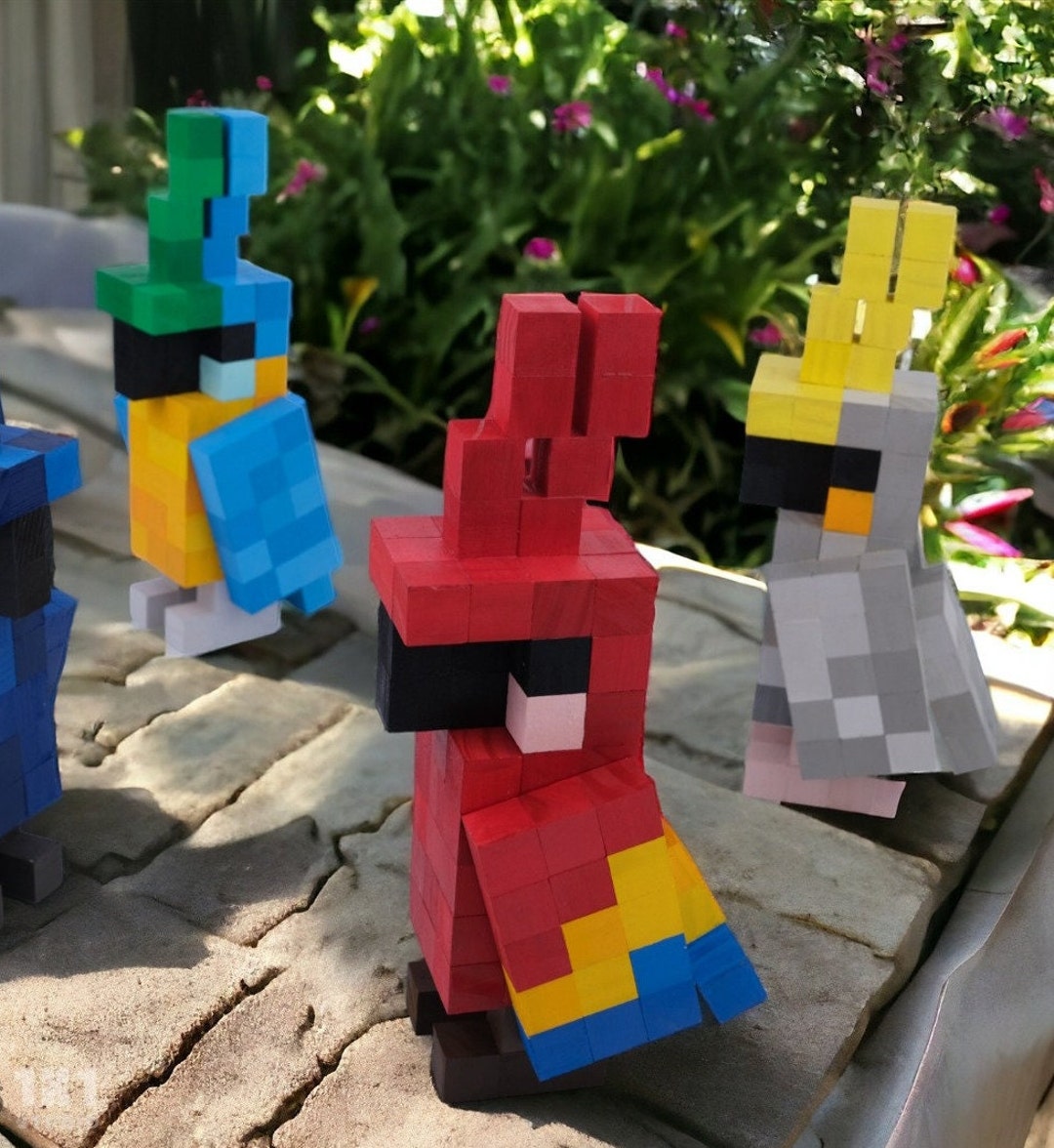 DIY Coloring Parrot Minecraft Wooden Model, Handmade Parrot Wooden ...