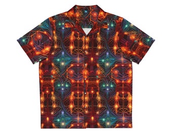Sacred Circuitry Men's Hawaiian Shirt (AOP)beach, summer, Button Up, festival, wearable art, visionary, psychedelic, trippy, burning man