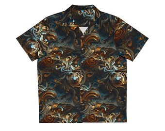 Metallic Floral Men's Hawaiian Shirt (AOP)beach, summer, Button Up, festival, wearable art, visionary, psychedelic, trippy, burning man