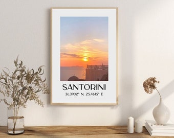 Santorini Greece Art Print, Santorini Sunset Photo Poster, Minimalistic Santorini Greece Print, Downloadable Art, Greece Sunset Print,