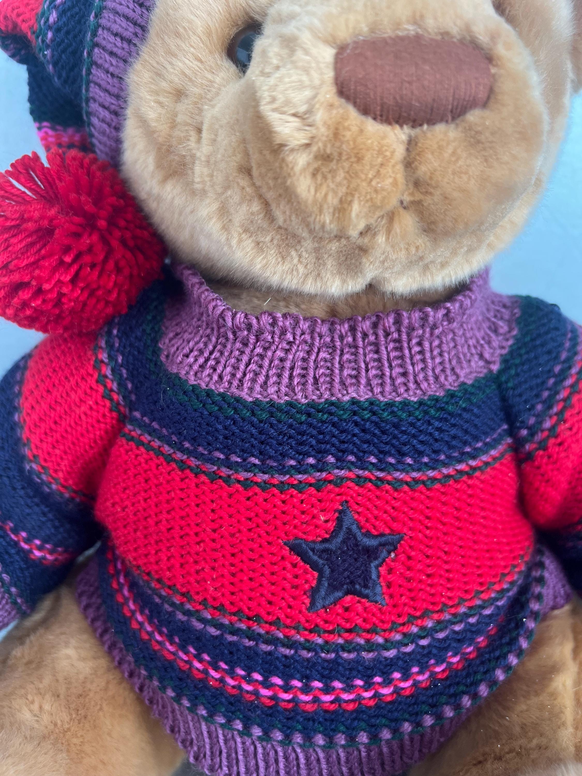 Harrods Christmas Teddy Bear 2004 Thomas With Striped Jumper and