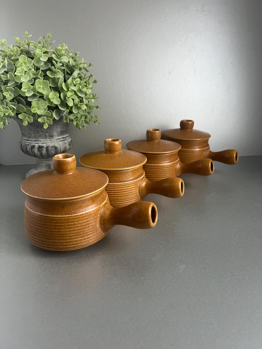 4 X Denby Langley Lidded Round Soup Bowls, Cookware Glazed Pots With ...