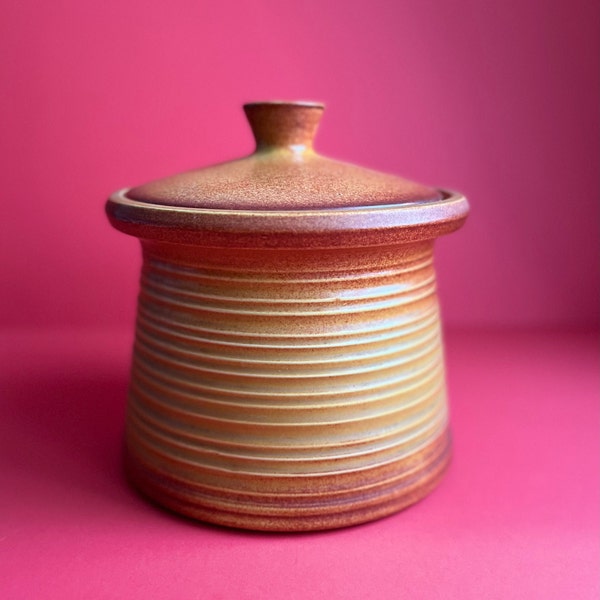 Crown Devon Storage Jar, Ribbed Lidded Ceramic Glazed Biscuit Barrel