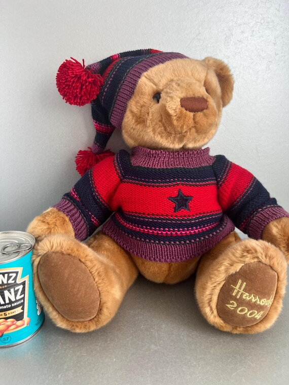 Harrods Christmas Teddy Bear 2004 Thomas With Striped Jumper and