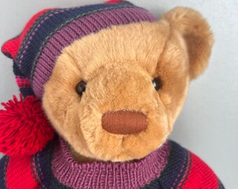 Harrods Christmas Teddy Bear 2004 Thomas With Striped Jumper and