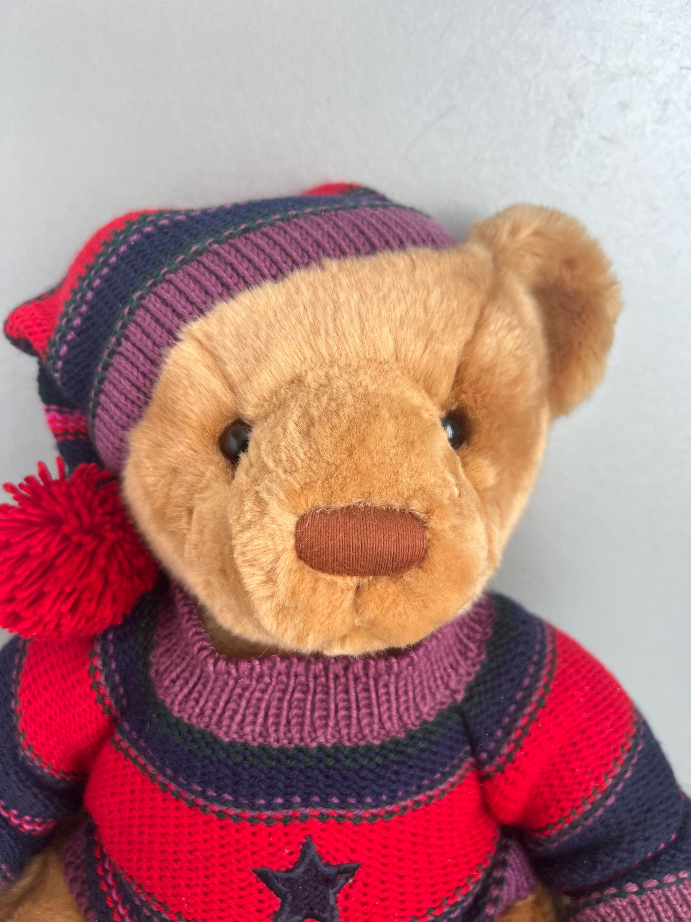 Harrods Christmas Teddy Bear 2004 Thomas With Striped Jumper and