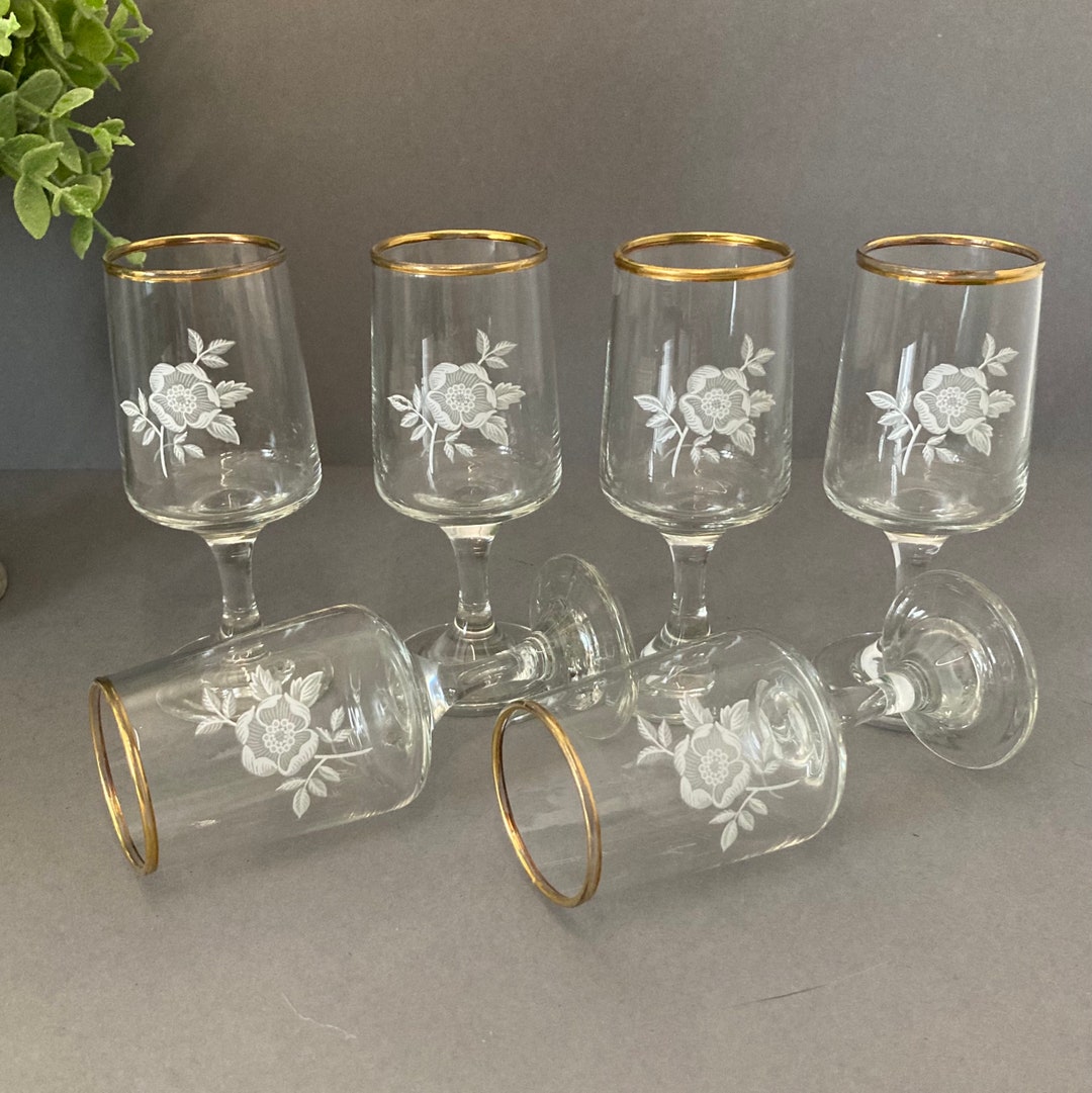 Set 6 Vintage Liqueur Glasses Gold Coloured Rims and Rose Etsy UK