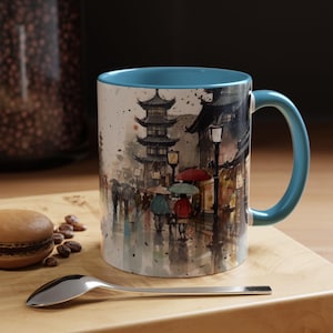 Accent Coffee Mug 11oz busy rainy street