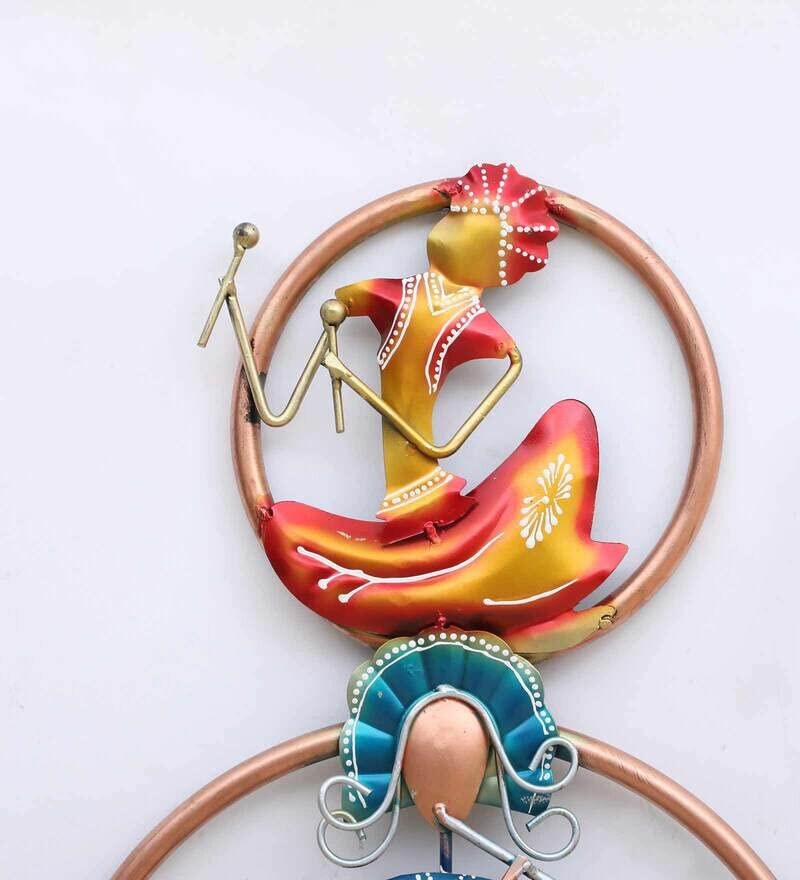 Indian Rajasthani Metal Art Wall Hanginghandmade Musician Frame Metal Showpiece for Homedecor
