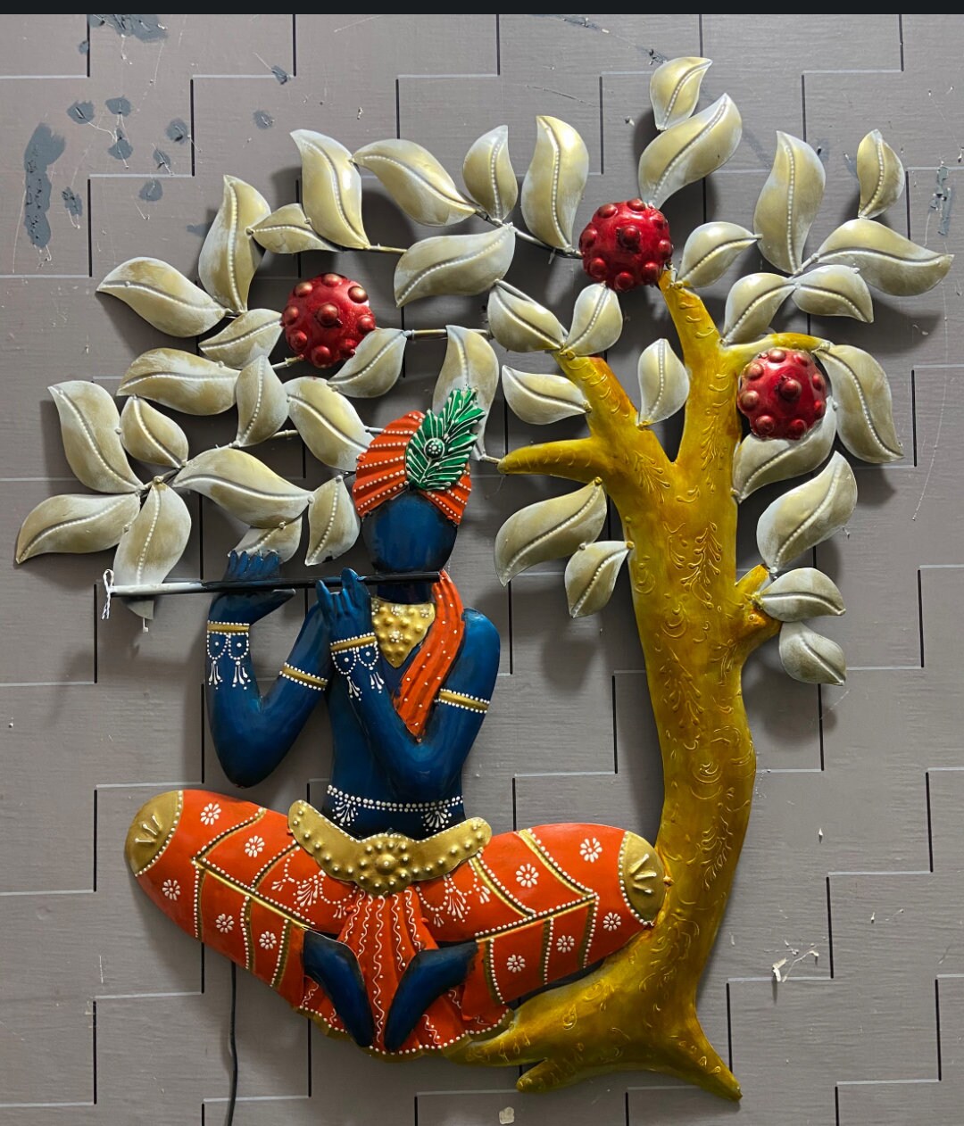 Indian Rajasthani Metal Art Wall Hangingkrishna Playing Flute Etsy