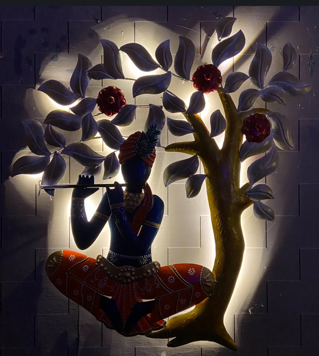 Indian Rajasthani Metal Art Wall Hangingkrishna Playing Flute Etsy