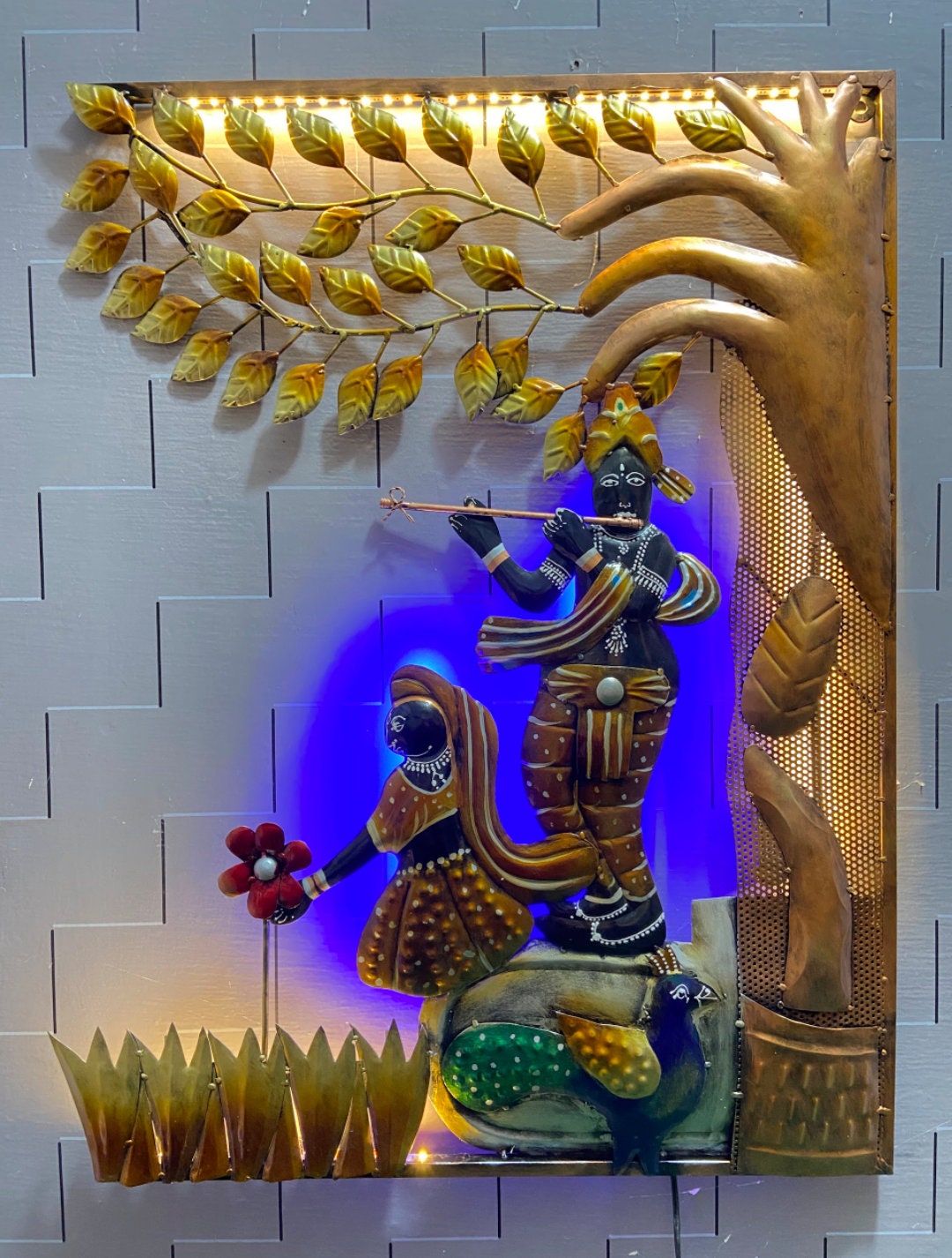 Radha Krishna Indian Metal Art Wall Hanging Handmade Showpiece Etsy