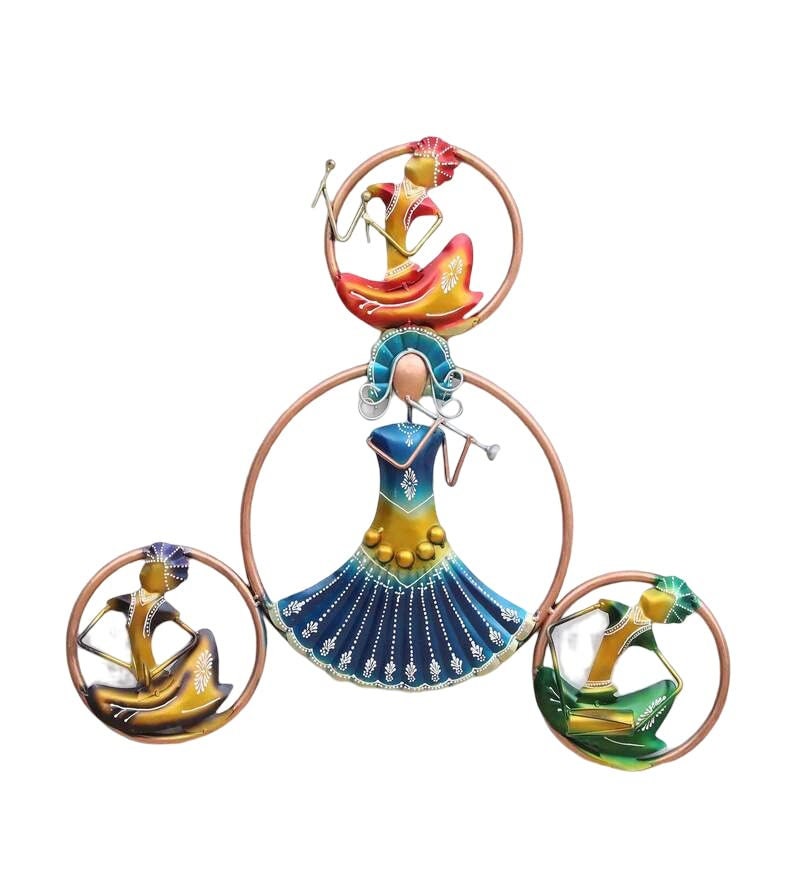 Indian Rajasthani Metal Art Wall Hanginghandmade Musician Frame Metal Showpiece for Homedecor
