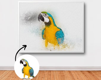 Custom portrait from photo, parrot, pet wall art, mothersday gift, pet portrait digital, haustier portrait, portrait from photo, watercolor