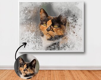 Painting from photo, pet portrait from photo, watercolor portrait from photo, cat portrait, mothersday gift, gift for her, pet portrait