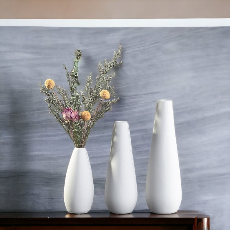 Modern Tall White Vase Set Perfect for Minimalistic Homes Perfect