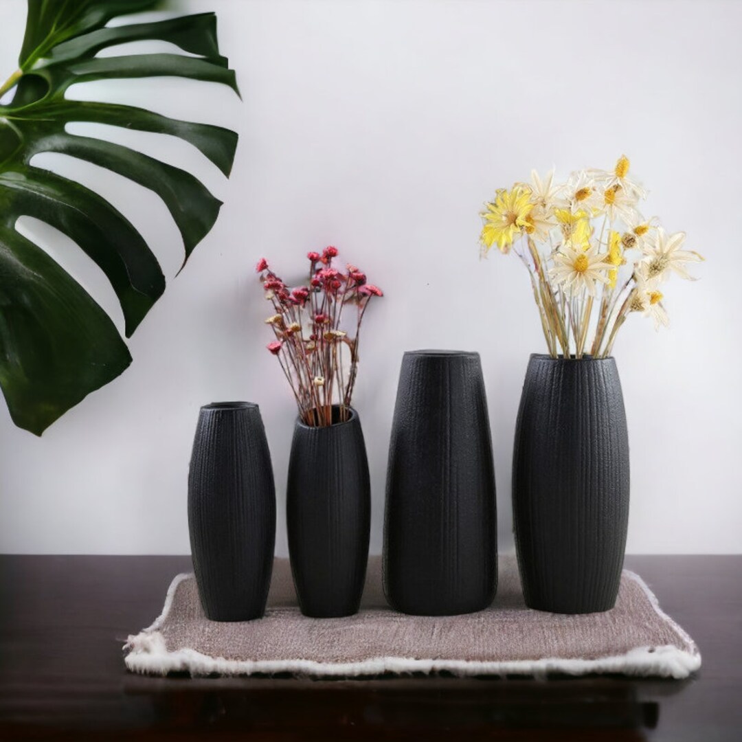 Modern Black Ceramic Vase Beautiful Flower Vases Nordic Vase Set Black ...