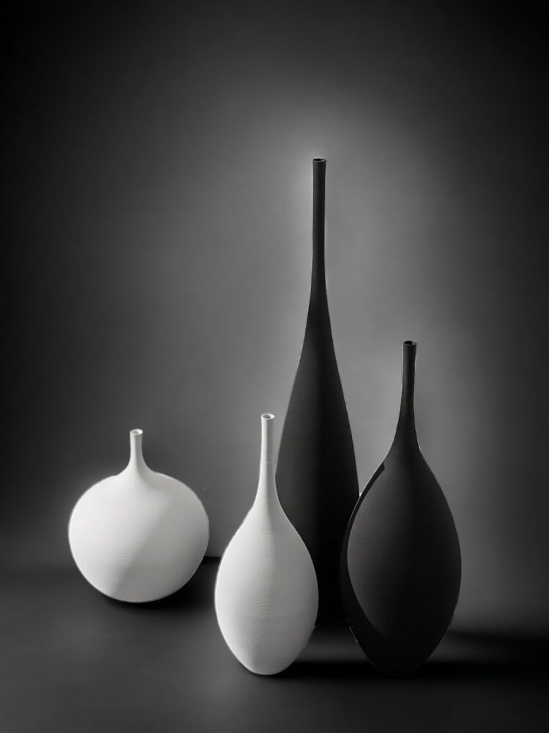 Minimalist Black & White Matte Vase Set Brushed Texture Etsy