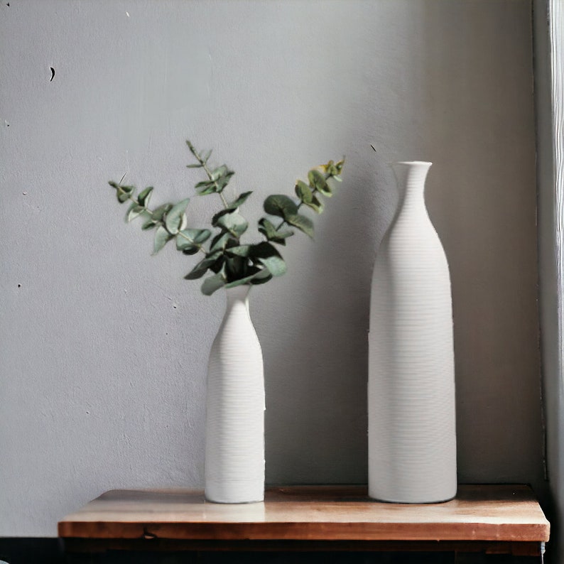 Tall & Modern White Longstemmed Flower Vase White Vase Table Decor