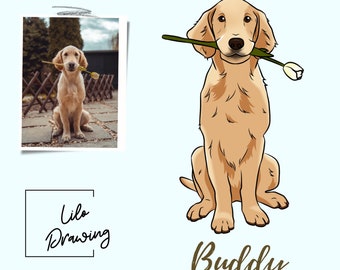 Custom Golden Retriever Portrait Drawing Dog Illustration Custom Dog Drawing Cartoon Cute Personalised Gift Dog Lover Gift Cat Owner Gift