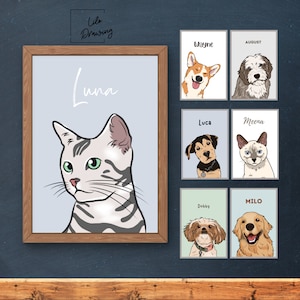 Custom Cat Portrait Personalised Pet Illustrations Cartoon Draw Cat Memorial New Pet Gift Pet Lover Gift Ideas Pet Portrait Hand Illustrated