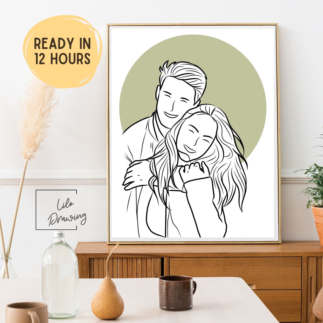 Custom Line Drawing Couple Custom Portrait Wedding Portrait Sketches ...