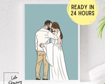 Custom COUPLE Portrait from Photo Illustration Custom Portrait Couple Illustration Anniversary Gift for Him Personalized Gift Wedding Gift