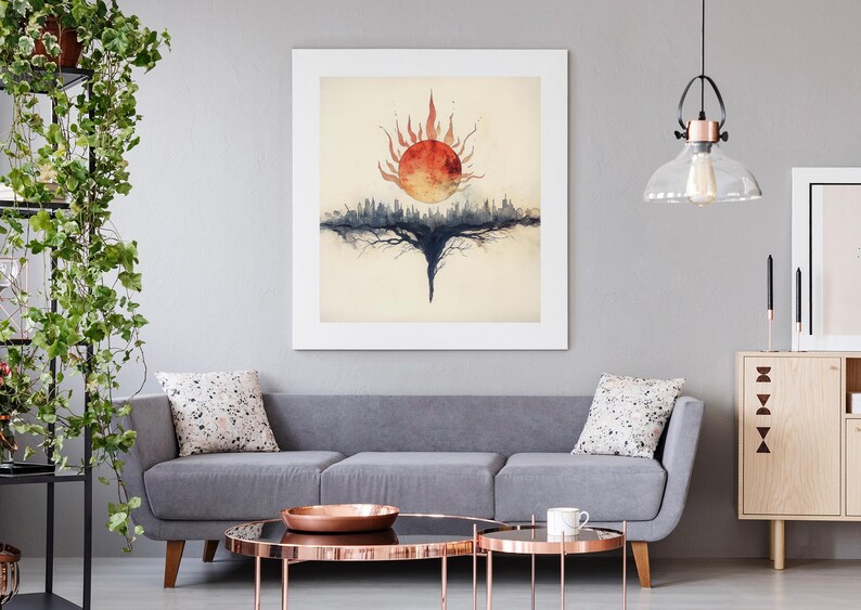Red Sun Rising Over the City Etsy