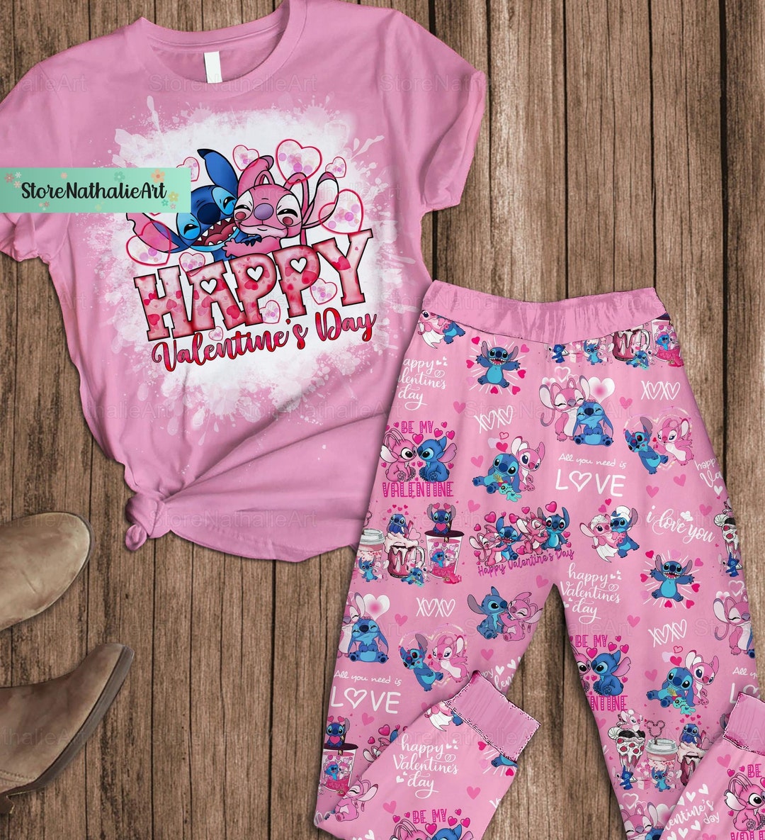 Disney Stitch Pajamas Set, Stitch Angel Pajamas Pants, Stitch and Angel ...