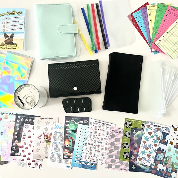 Spar Challenge Starterpaket, Kleingeld Challenge, Budget Planer, Budget Binder, Ringbinder A6, Umschlagmethode, Sparvorlage, Start Paket