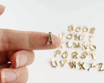 Gold letter Charms,18K Gold Filled letter Pendant,initial Charm Bracelet Necklace for DIY Jewelry Making Supply