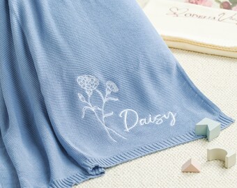 Personalized Mom Blanket | Embroidered Name & Birth Flower