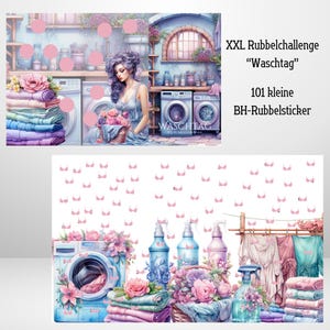 XXL Rubbelchallenge "Waschtag" 101 Rubbelsticker Sparsumme 250 Euro, kleine Beträge, passend für A6 Binder, Klappkarte, Artikel 2025/44