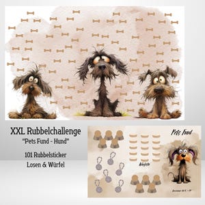 XXL Rubbelchallenge "Hund - Pets Fund"  101 Rubbelsticker, 555Euro, für A6 Binder, Klappkarte,Würfel- und Loschallenge Artikel 2025/80