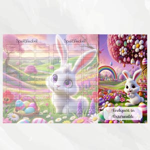 Sparchallenge Klappkarte "Endspurt in Osterwalde " zum Rubbeln, Würfeln und Abkleben, passend für den A6 Binder, Artikelnummer 2025/4