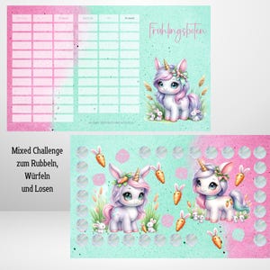 Sparchallenge Klappkarte "Frühlingsboten" zum Rubbel,  Losen und Würfeln, passend für A6 Binder, Artikelnummer 2025/86