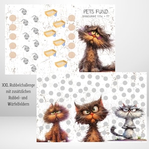 XXL Rubbelchallenge "Katze- Pets Fund"  101 Rubbelsticker, 555Euro, für A6 Binder, Klappkarte,Würfel- und Loschallenge Artikel 2025/117
