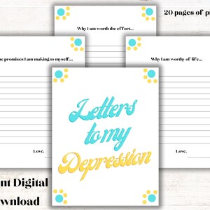 Digital depression tool printable depression letters healthy coping mechanism depression writing tool mental health awareness healing help