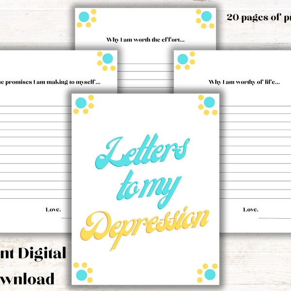 Digital depression tool printable depression letters healthy coping mechanism depression writing tool mental health awareness healing help