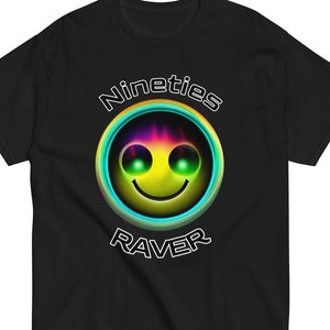 Unisex Mens Womens 90er Jahre Raver T Shirt Benutzerdefinierte Smiley Face Tee Neon Retro Rave Shirt Party Fashion