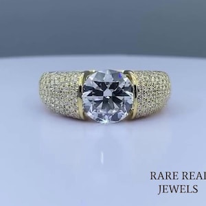 Men&#39;s Yellow Gold Moissanite Statement Ring: Iced Out Hip Hop Jewelry