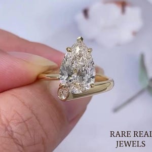 5.00ct Pear Lab Diamond Ring: 10K Gold Bypass Engagement Ring