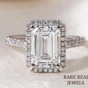 2.00 ct Emerald cut Lab Diamond White Gold  Halo Engagement Ring with Pave Setting –Timeless Bridal Jewelry,Gift for your Love,Gorgeous Ring
