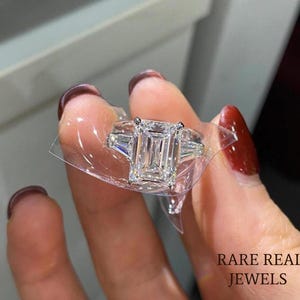 3.00ct Emerald Cut Lab Diamond Engagement Ring | Tapered Baguette Side Stones | White Gold |Perfact Gift For Some Special | Mother's DayGift