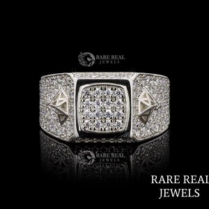 Men’s Moissanite Ring | Solid White Gold Iced Out Band | Hip Hop Statement Ring | Luxury Wedding Jewelry for Him | Rare Real Jewels