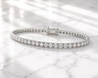 Lab Grown Diamond Tennis Bracelet, White Gold Tennis Bracelet, Round Cut Diamond Bracelet, Luxury Wedding Jewelry, Gift For Her