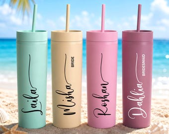 Brautjungfer Geschenk, personalisierter 16 Unzen Becher, Bachelorette Party Favor mit Deckel & Strohhalm